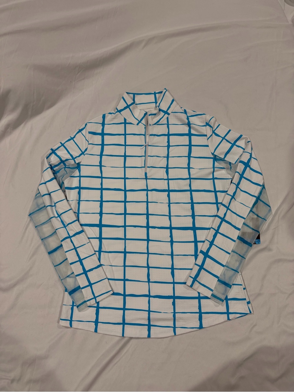 IBKUL White & Turquoise Grid Polo Shirt